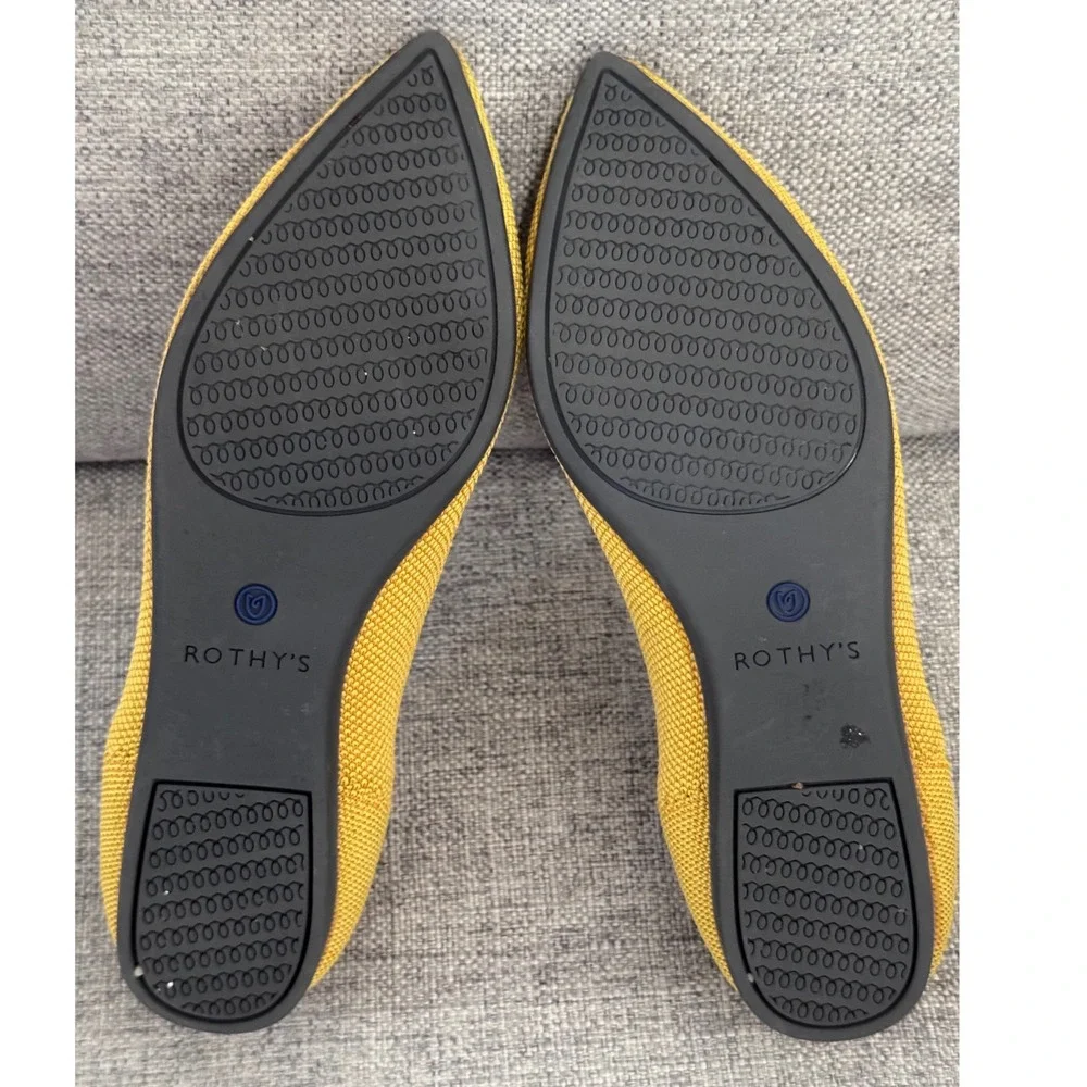 Rothys The Point Mustard Yellow Knit Pointed Toe Flat Shoes Womens 5.5